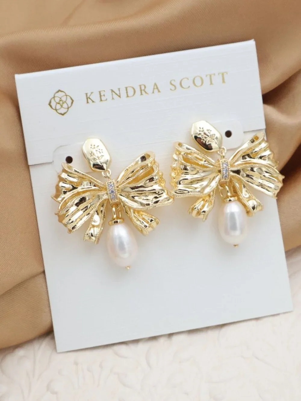 Kendra Scott Gold Bow Pearl Drop Kids Earrings